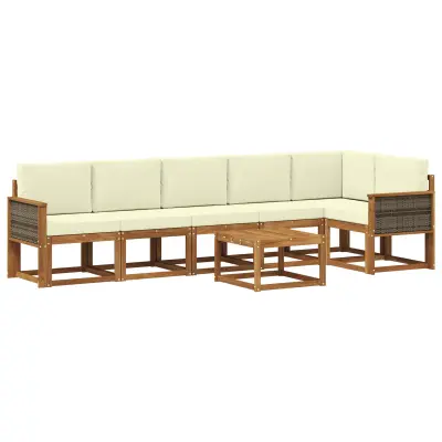vidaXL Zunanja garnitura za sedenje 7 pcs Naravna in smetana Poliester