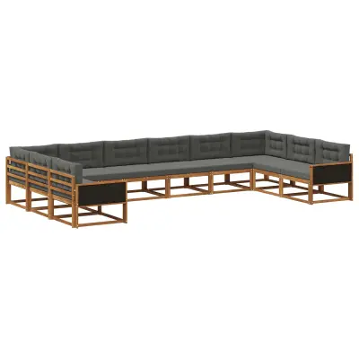 vidaXL Zunanja garnitura za sedenje 10 pcs Naravna in antracitna