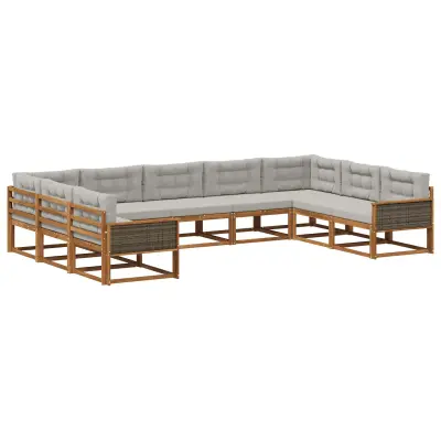 vidaXL Zunanja garnitura za sedenje 9 pcs Naravna in svetlo siva
