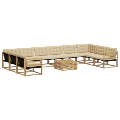 vidaXL Zunanja garnitura za sedenje z blazino 11 pcs Bela in bež