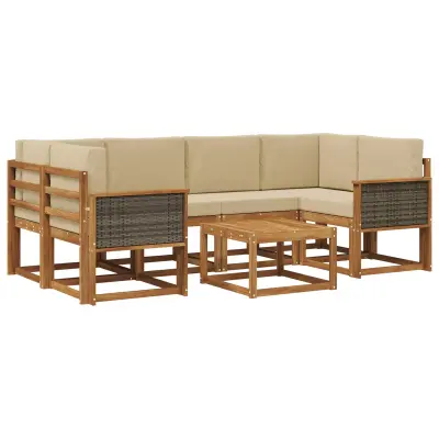 vidaXL Zunanja garnitura za sedenje z blazino 5 pcs Naravna