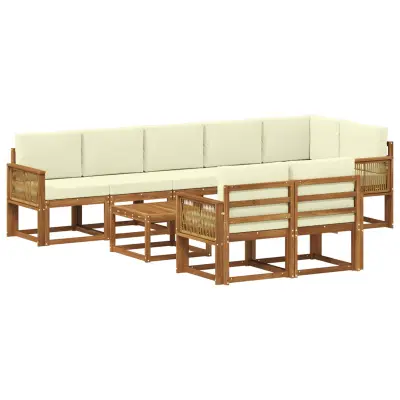 vidaXL Zunanja garnitura za sedenje 9 pcs Naravna in smetana Poliester