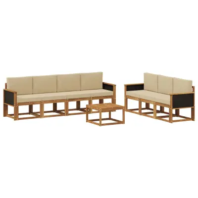 vidaXL Zunanja garnitura za sedenje z blazino 7 pcs Naravna