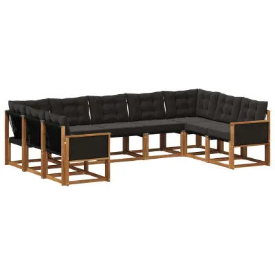 vidaXL Zunanja garnitura za sedenje z blazino 9 pcs Naravna in črna