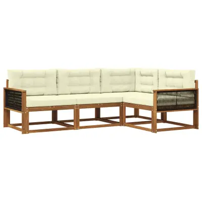 vidaXL Zunanja garnitura za sedenje z blazino 4 pcs Naravna in smetana