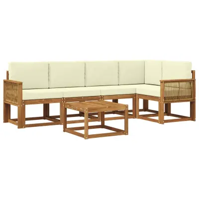vidaXL Zunanja garnitura za sedenje z blazino 6 pcs Naravna in smetana