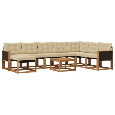 vidaXL Zunanja garnitura za sedenje z blazino 9 pcs Naravna in bež