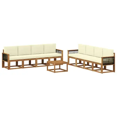 vidaXL Zunanja garnitura za sedenje z blazino 7 pcs Naravna in smetana