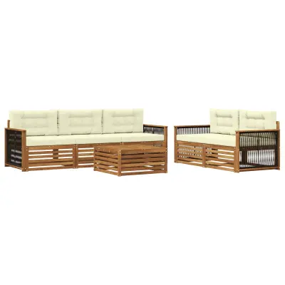 vidaXL Zunanja garnitura za sedenje z blazino 6 pcs Naravna in smetana