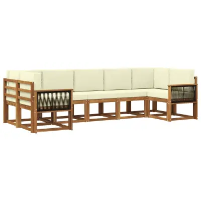 vidaXL Zunanja garnitura za sedenje z blazino 7 pcs Naravna in smetana