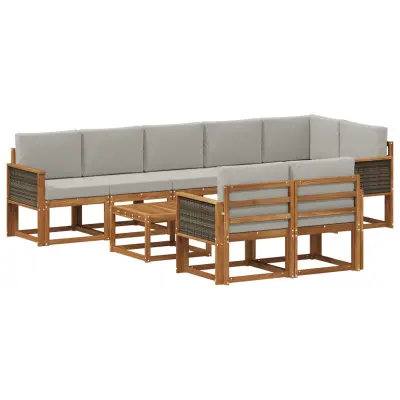 vidaXL Zunanja garnitura za sedenje 9 pcs Naravna in svetlo siva