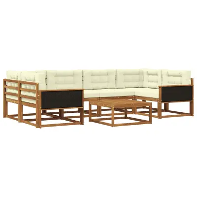 vidaXL Zunanja garnitura za sedenje z blazino 7 pcs Naravna in smetana