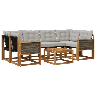 vidaXL Zunanja garnitura za sedenje 7 pcs Naravna in svetlo siva