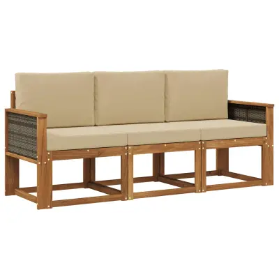 vidaXL Zunanja garnitura za sedenje z blazino 3 pcs Naravna
