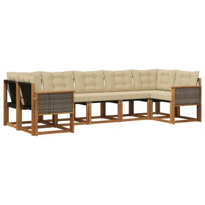 vidaXL Zunanja garnitura za sedenje z blazino 7 pcs Naravna in bež