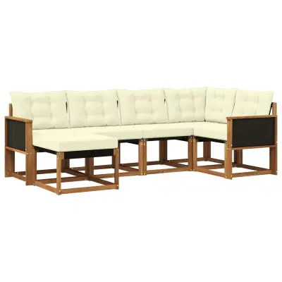 vidaXL Zunanja garnitura za sedenje z blazino 6 pcs Naravna in smetana