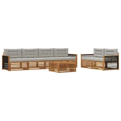 vidaXL Zunanja garnitura za sedenje 7 pcs Naravna in svetlo siva