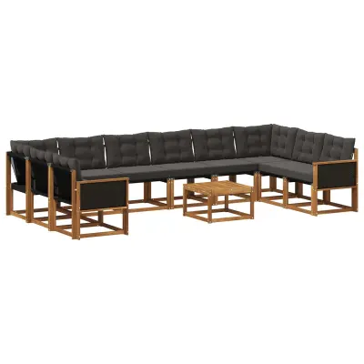 vidaXL Zunanja garnitura za sedenje z blazino 11 pcs Naravna in črna