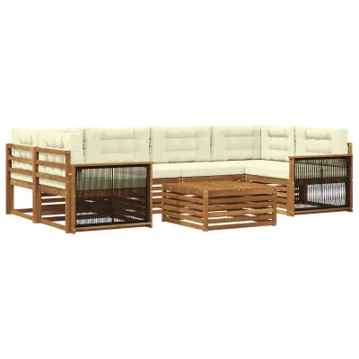 vidaXL Zunanja garnitura za sedenje z blazino 7 pcs Naravna in smetana