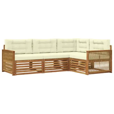 vidaXL Zunanja garnitura za sedenje z blazino 4 pcs Naravna in smetana