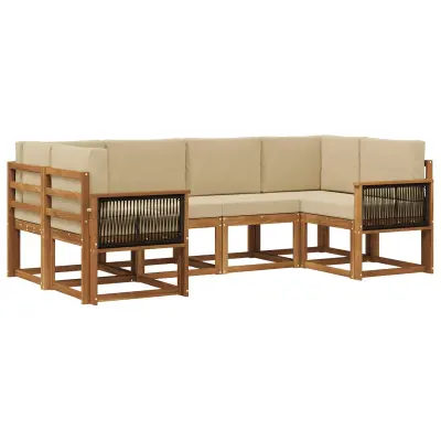 vidaXL Zunanja garnitura za sedenje z blazino 6 pcs Naravna in bež