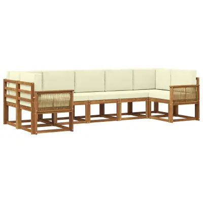 vidaXL Zunanja garnitura za sedenje z blazino 7 pcs Naravna in smetana