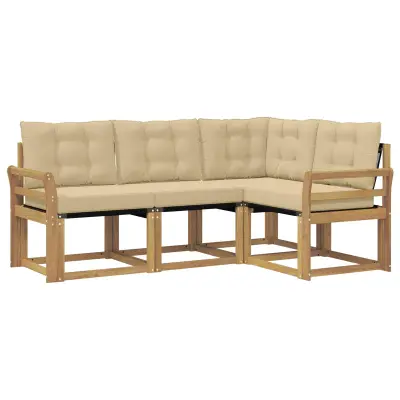 vidaXL Zunanja garnitura za sedenje z blazino 4 pcs Bela in bež