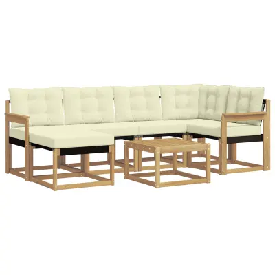 vidaXL Zunanja garnitura za sedenje z blazino 7 pcs Bela in krem