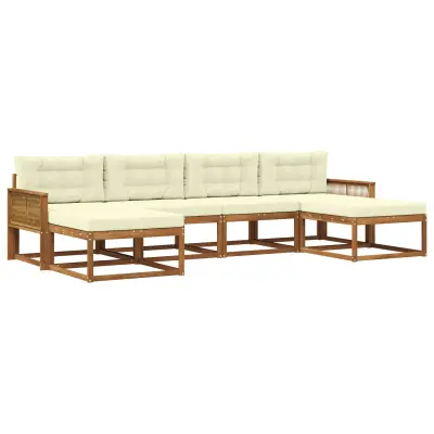 vidaXL Zunanja garnitura za sedenje z blazino 6 pcs Naravna in smetana