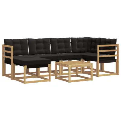 vidaXL Zunanja garnitura za sedenje z blazino 7 pcs Bela in črna