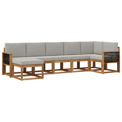 vidaXL Zunanja garnitura za sedenje 7 pcs Naravna in svetlo siva
