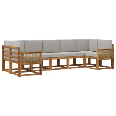 vidaXL Zunanja garnitura za sedenje 7 pcs Naravna in svetlo siva