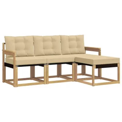 vidaXL Zunanja garnitura za sedenje z blazino 4 pcs Bela in bež