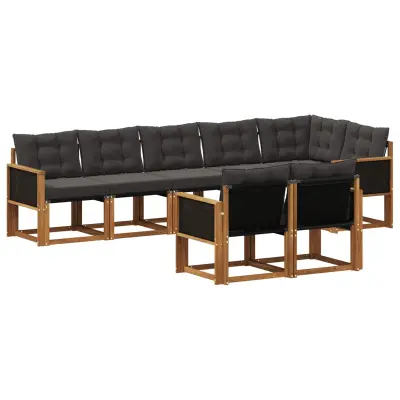 vidaXL Zunanja garnitura za sedenje z blazino 8 pcs Naravna in črna