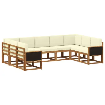 vidaXL Zunanja garnitura za sedenje z blazino 9 pcs Naravna in smetana
