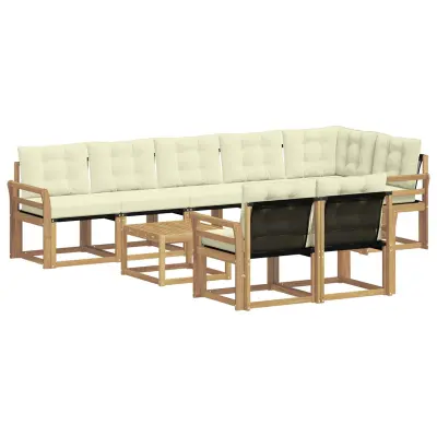 vidaXL Zunanja garnitura za sedenje z blazino 9 pcs Bela in krem