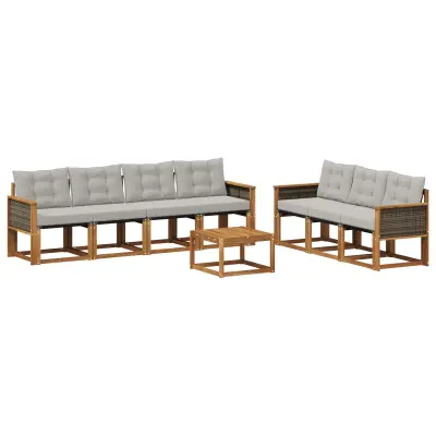 vidaXL Zunanja garnitura za sedenje 8 pcs Naravna in svetlo siva