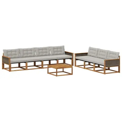 vidaXL Zunanja garnitura za sedenje 8 pcs Naravna in svetlo siva