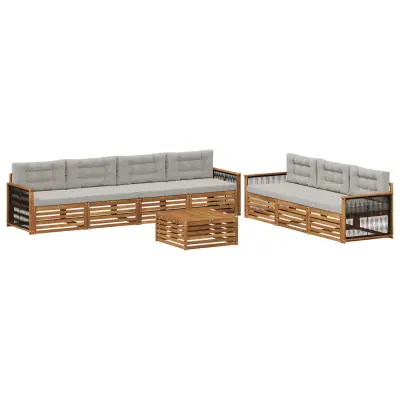 vidaXL Zunanja garnitura za sedenje 8 pcs Naravna in svetlo siva