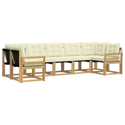 vidaXL Zunanja garnitura za sedenje z blazino 7 pcs Bela in krem