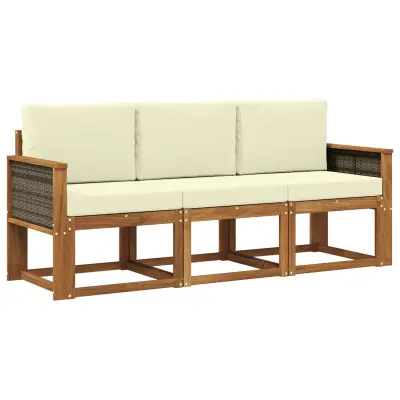 vidaXL Zunanja garnitura za sedenje z blazino 3 pcs Naravna in smetana