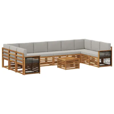 vidaXL Zunanja garnitura za sedenje 8 pcs Naravna in svetlo siva