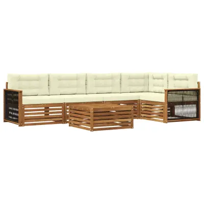 vidaXL Zunanja garnitura za sedenje z blazino 6 pcs Naravna in smetana