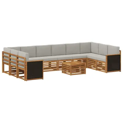 vidaXL Zunanja garnitura za sedenje 8 pcs Naravna in svetlo siva