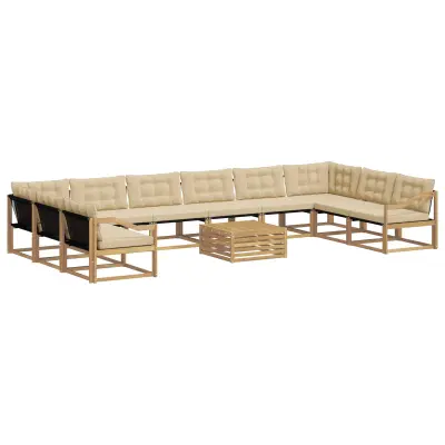 vidaXL Zunanja garnitura za sedenje z blazino 11 pcs Bela in bež