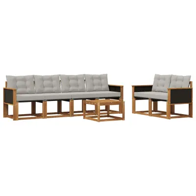 vidaXL Zunanja garnitura za sedenje 7 pcs Naravna in svetlo siva