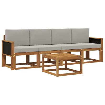 vidaXL Zunanja garnitura za sedenje 4 pcs Naravna in svetlo siva