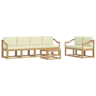 vidaXL Zunanja garnitura za sedenje z blazino 7 pcs Bela in krem