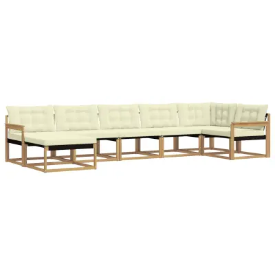 vidaXL Zunanja garnitura za sedenje z blazino 7 pcs Bela in krem