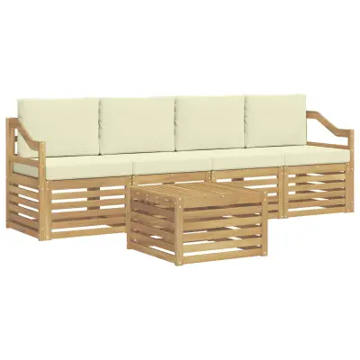 vidaXL Zunanja garnitura za sedenje 5 pcs Bela in krem Poliester